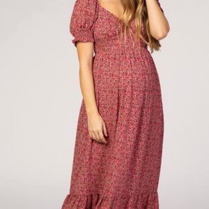 PinkBlush Floral Puff Sleeve Maxi Maternity Dress
